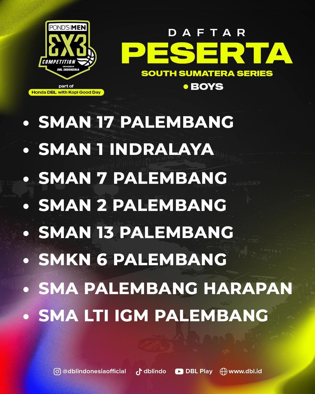 Peserta Pond's Men 3x3 Palembang Putra