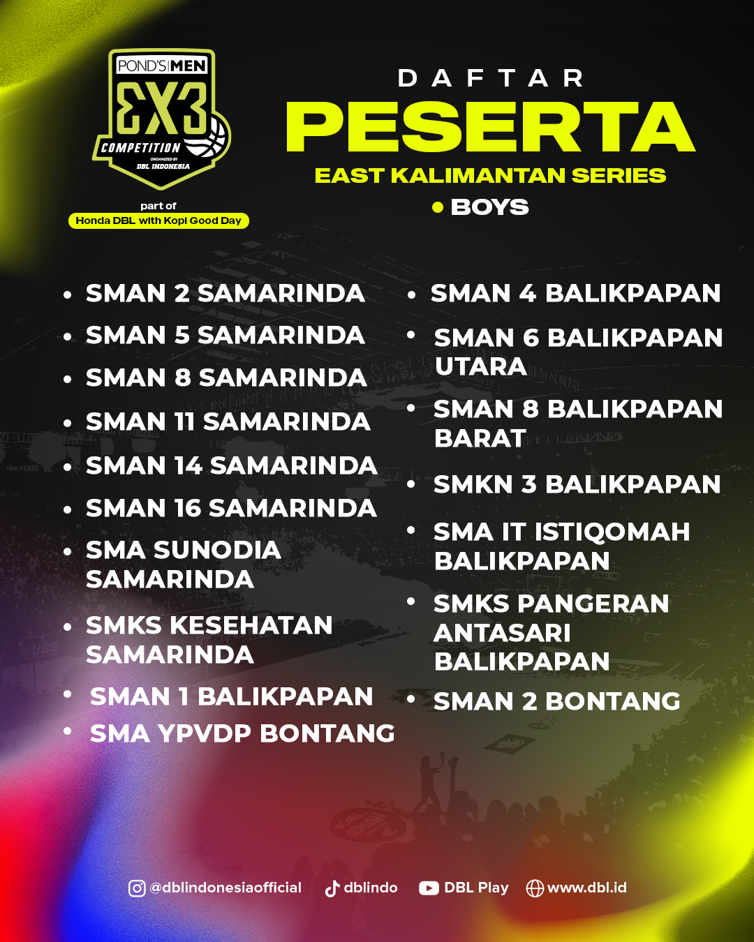 Daftar Peserta Ponds Boys 3x3