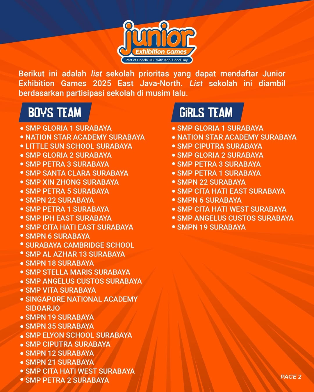 Catat! Pendaftaran Junior Exhibition Games 2025 East Java-North Dibuka Agustus