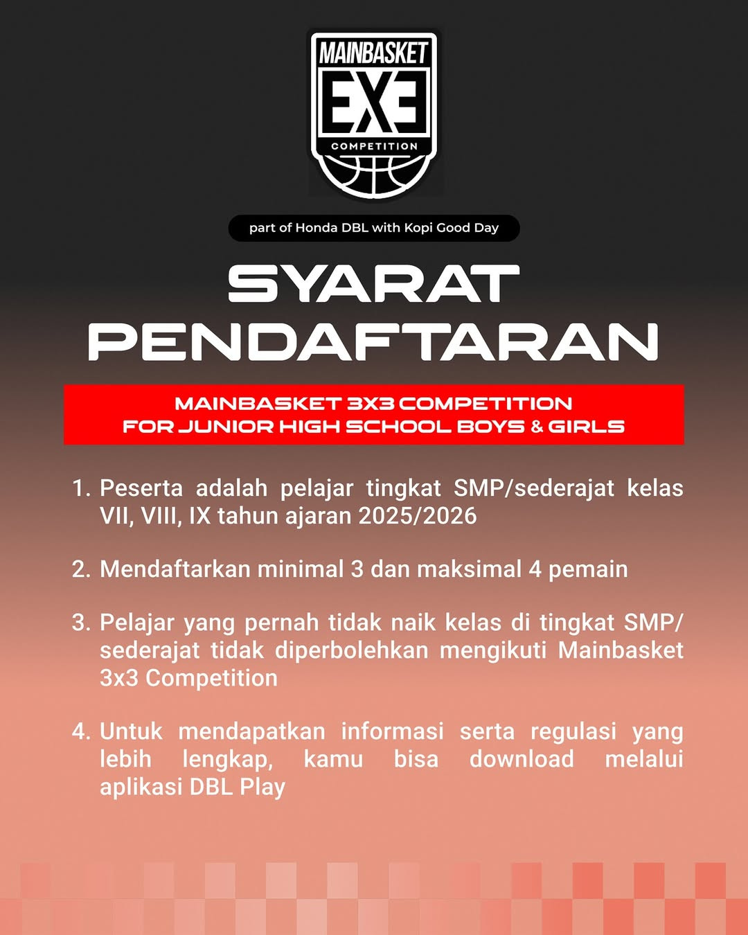Pendaftaran Mainbasket 3X3 Competition for Junior Highschool
