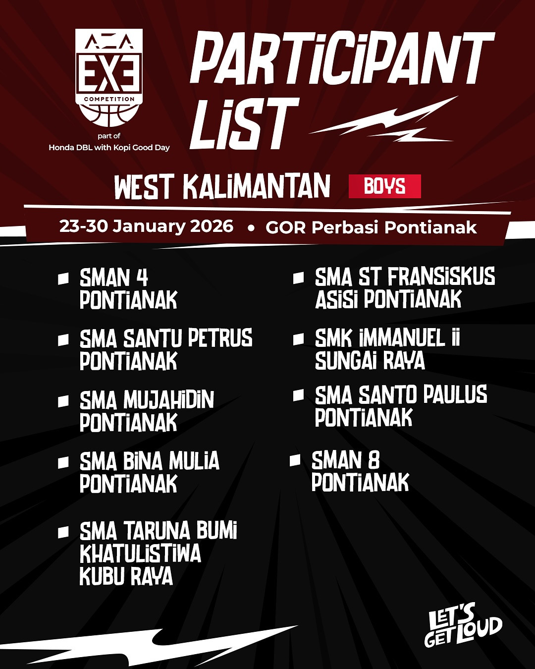 Daftar tim putra aza 3x3 competition 2026 west kalimantan