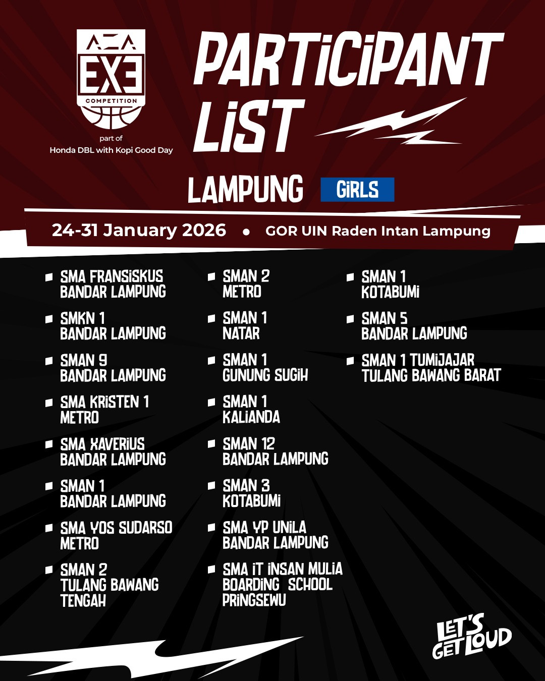 Team List AZA 3X3 Competition 2025-2026 Lampung (PUTRI)