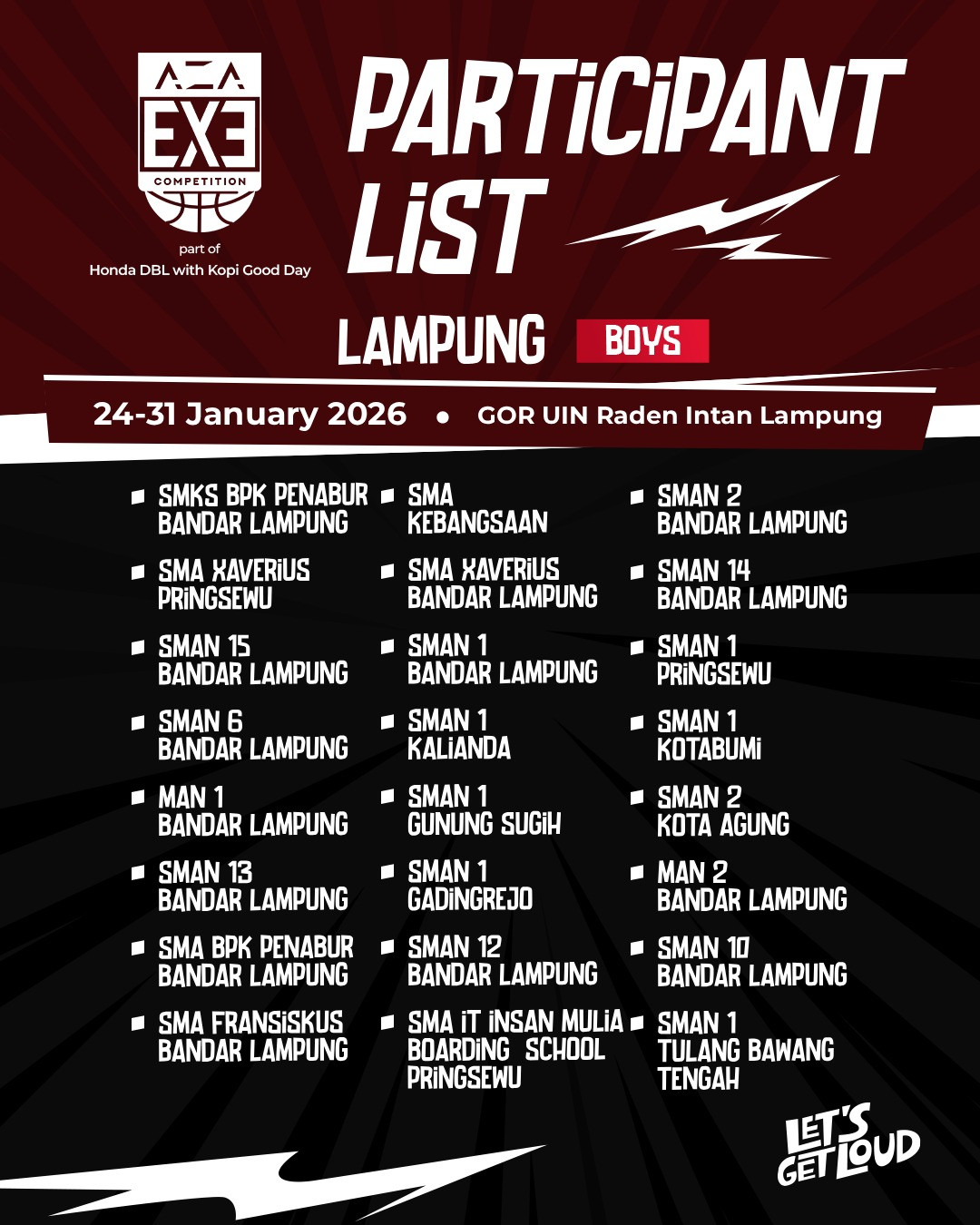 Team List AZA 3X3 Competition 2025-2026 Lampung (PUTRA)