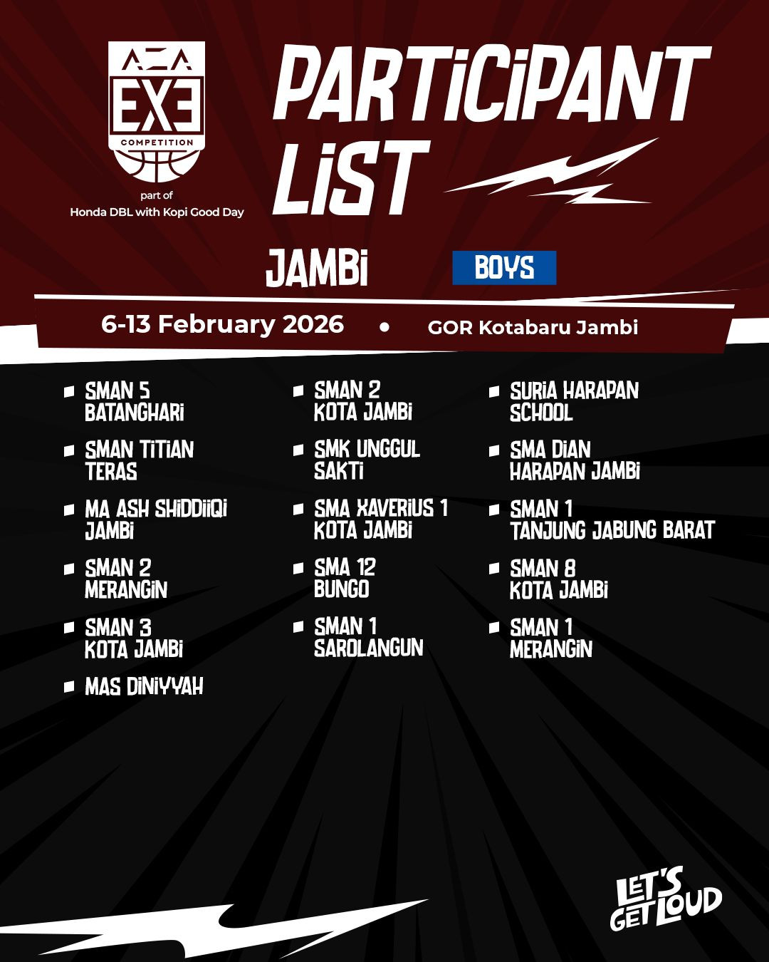 Berikut Daftar Tim yang Berpartisipasi di AZA 3X3 Competition 2025-2026 Jambi (PUTRA)