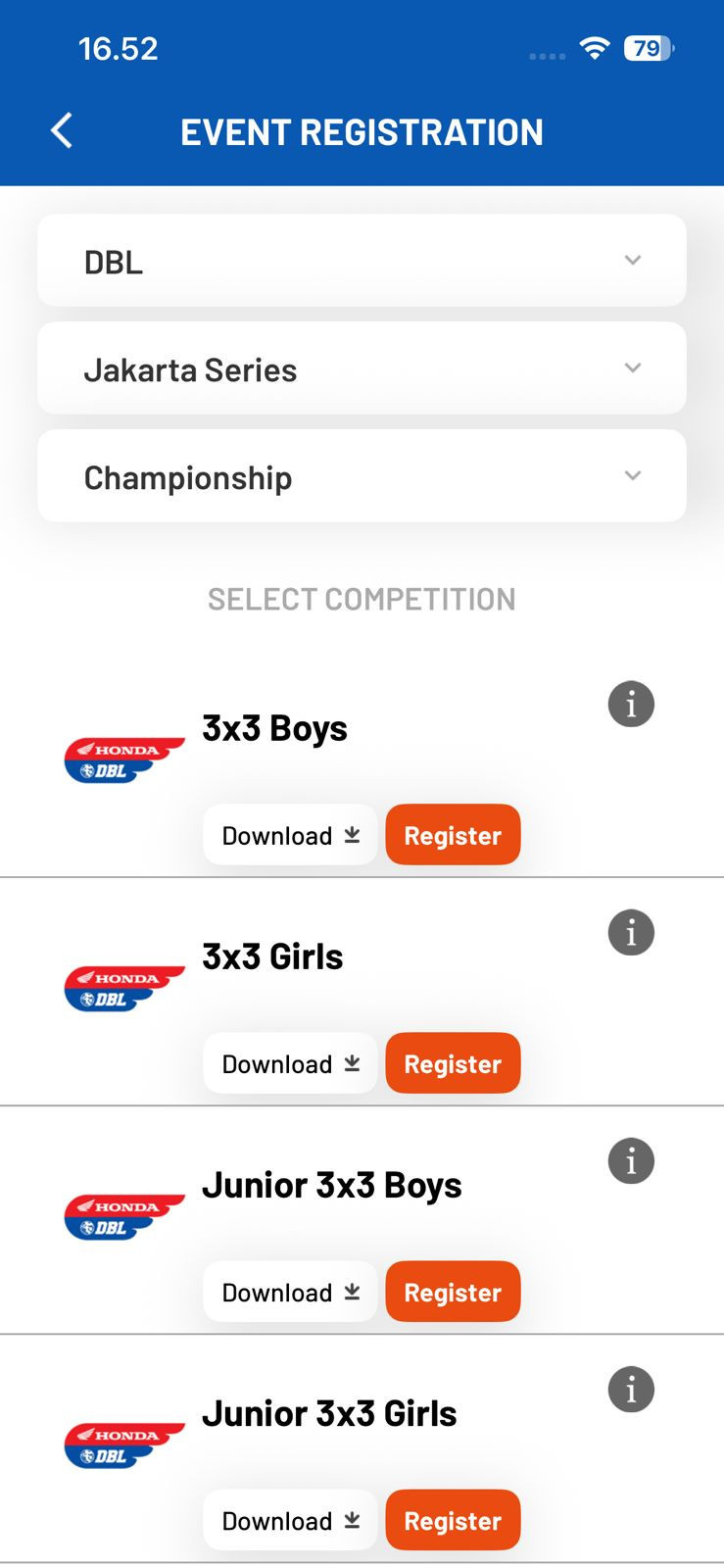 Halaman Event Registration DBL Play