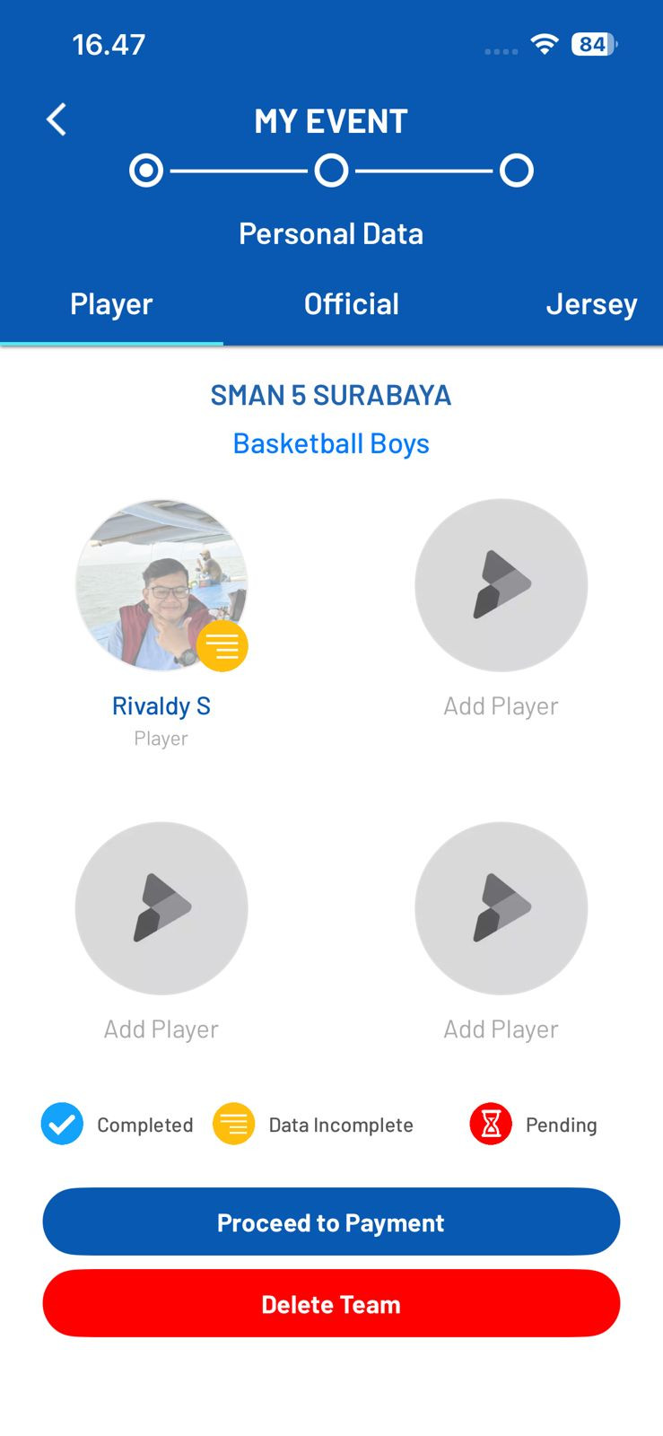 Halaman My Event Aplikasi DBL Play