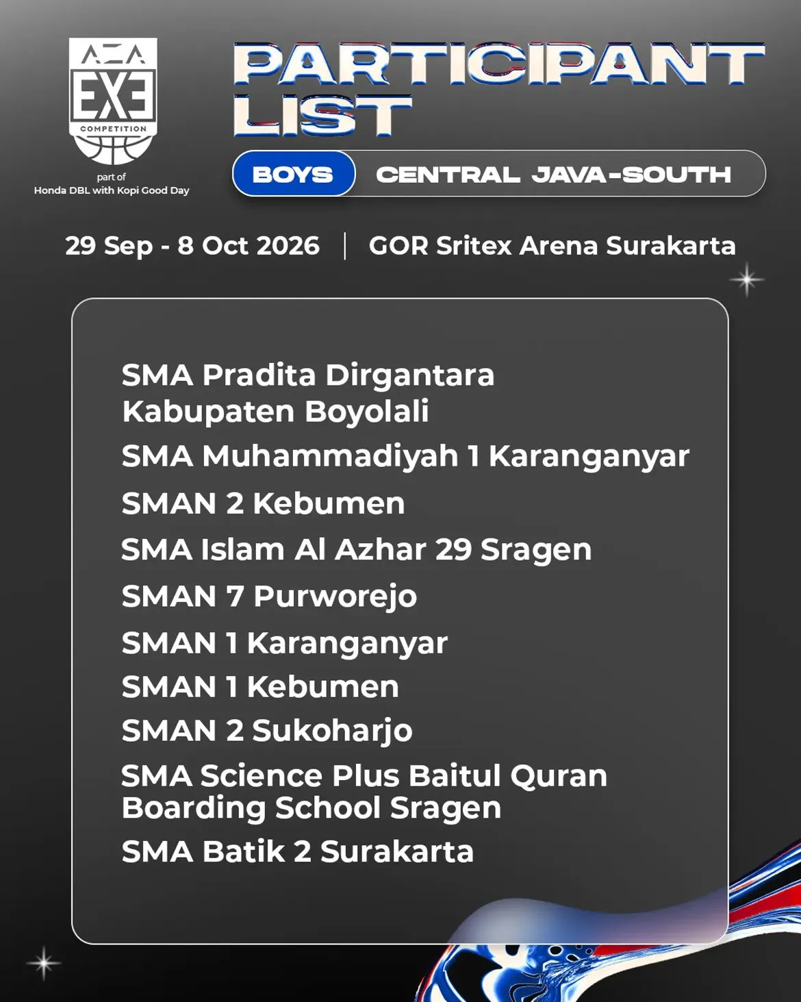 Team List AZA 3X3 Competition 2026 Central Java-South