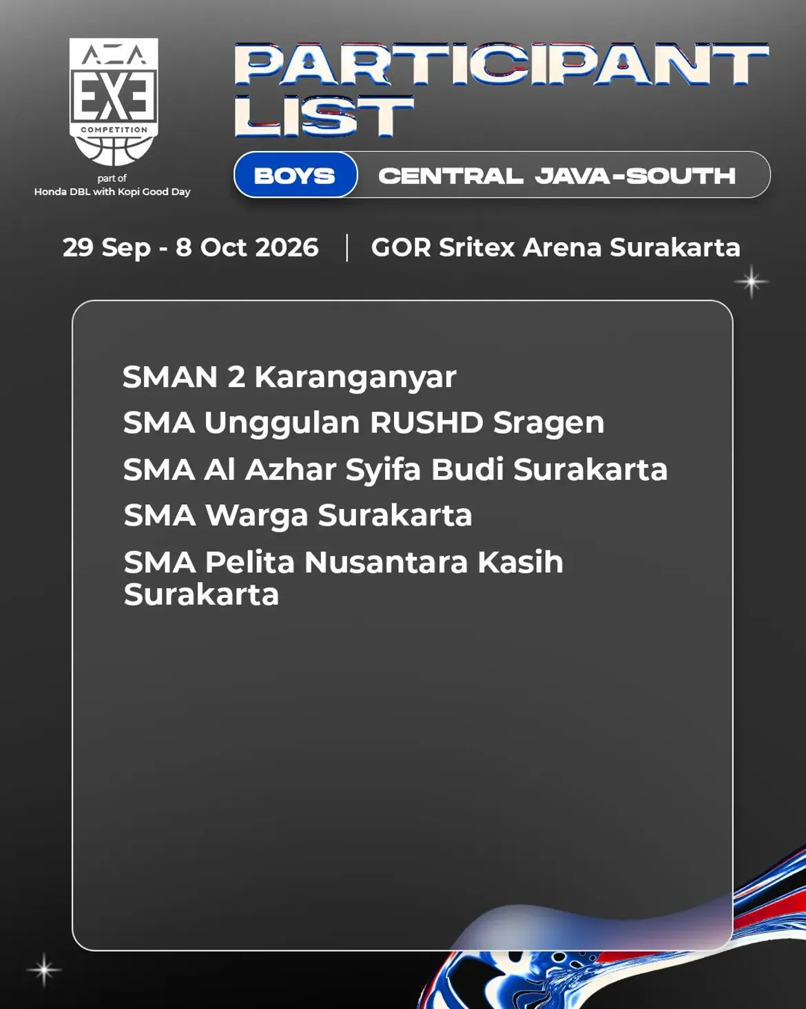 Team List AZA 3X3 Competition 2026 Central Java-South