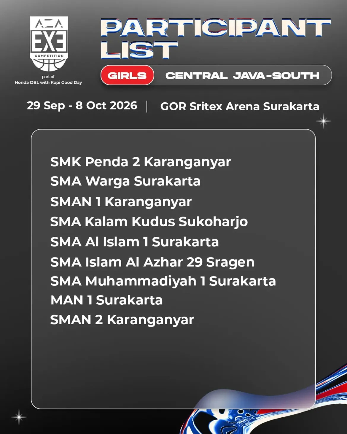 Team List AZA 3X3 Competition 2026 Central Java-South