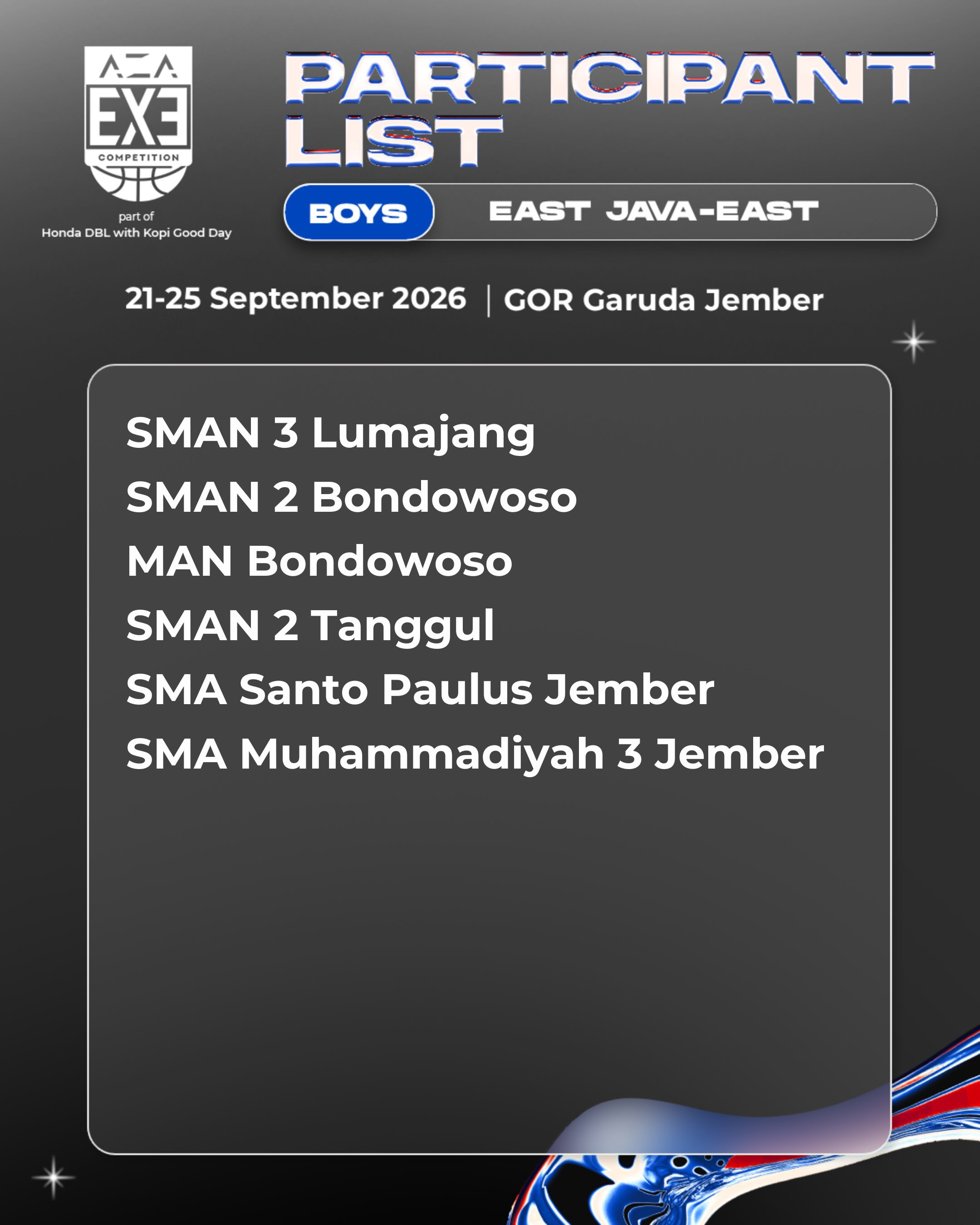 Team List AZA 3X3 Competition 2026 East Java-East (PUTRA)