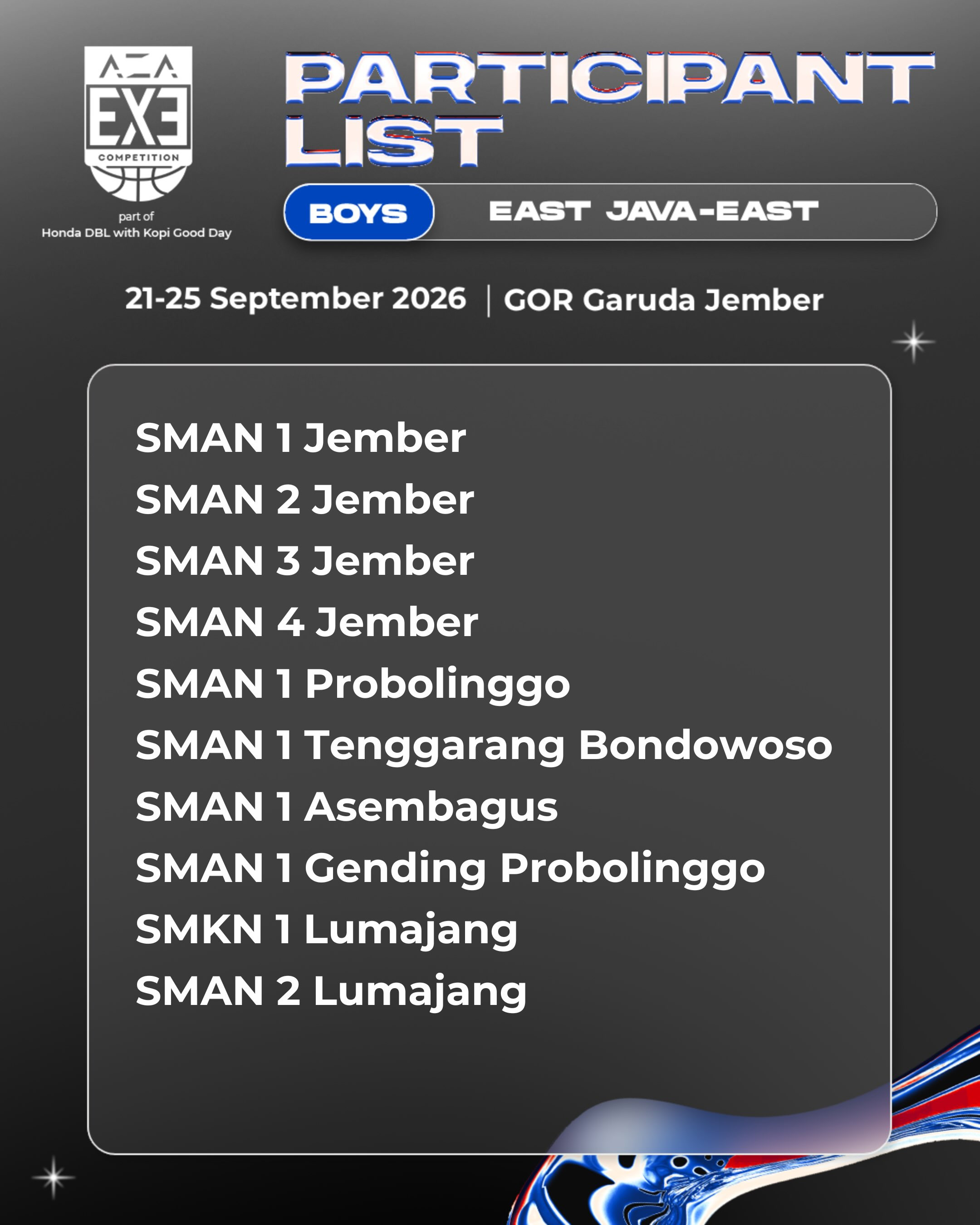 Team List AZA 3X3 Competition 2026 East Java-East (PUTRA)